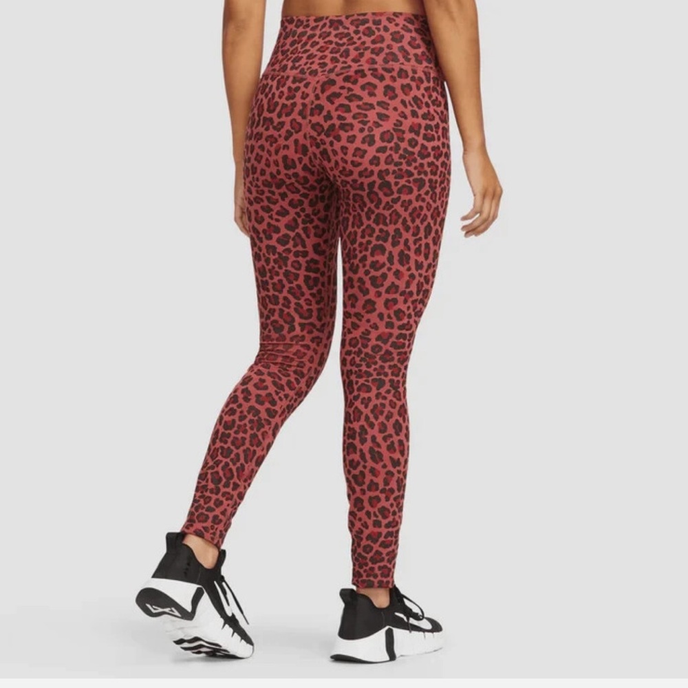 NIKE DRI-FIT Womens Leopard Print Mid-Rise Leggings NWT Pink/Black SMALL